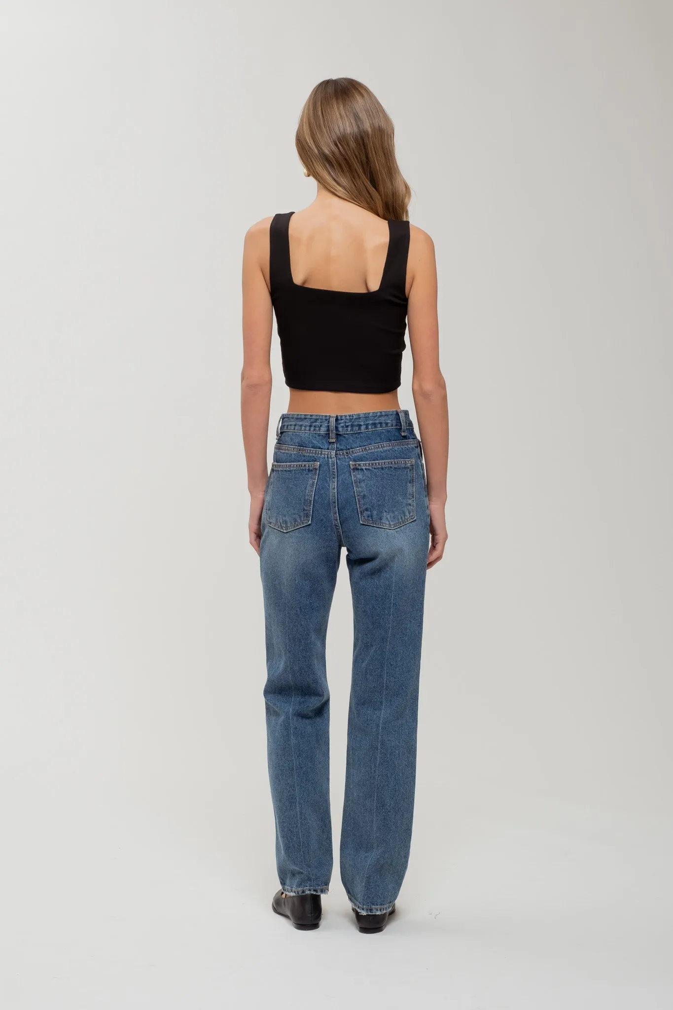 REVERISBLE SQUARE NECK CROPPED KNIT TANK