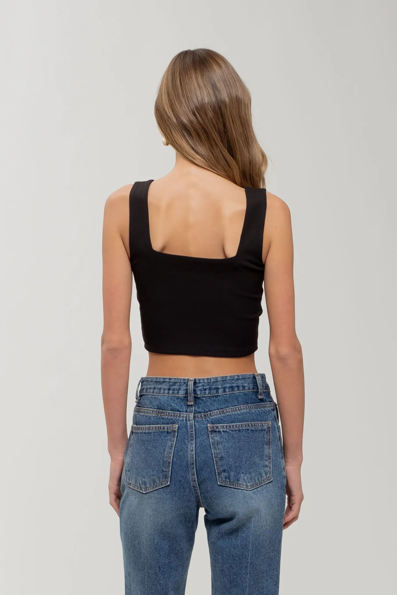 REVERISBLE SQUARE NECK CROPPED KNIT TANK