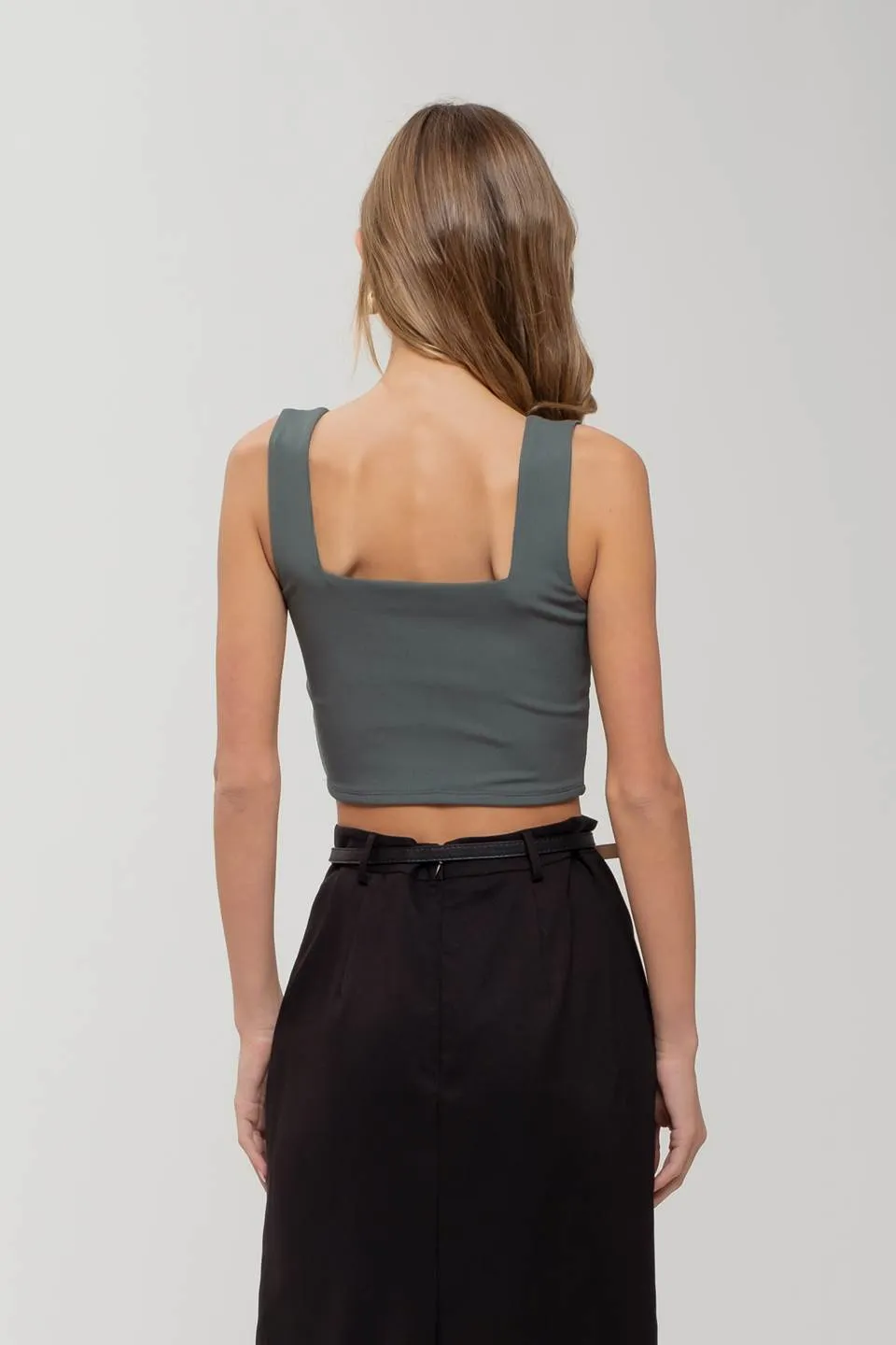REVERISBLE SQUARE NECK CROPPED KNIT TANK