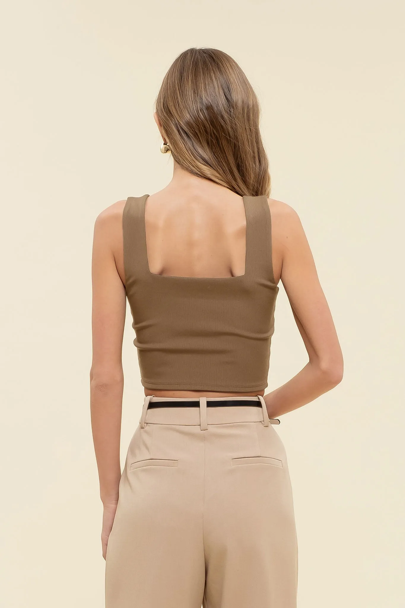 REVERISBLE SQUARE NECK CROPPED KNIT TANK
