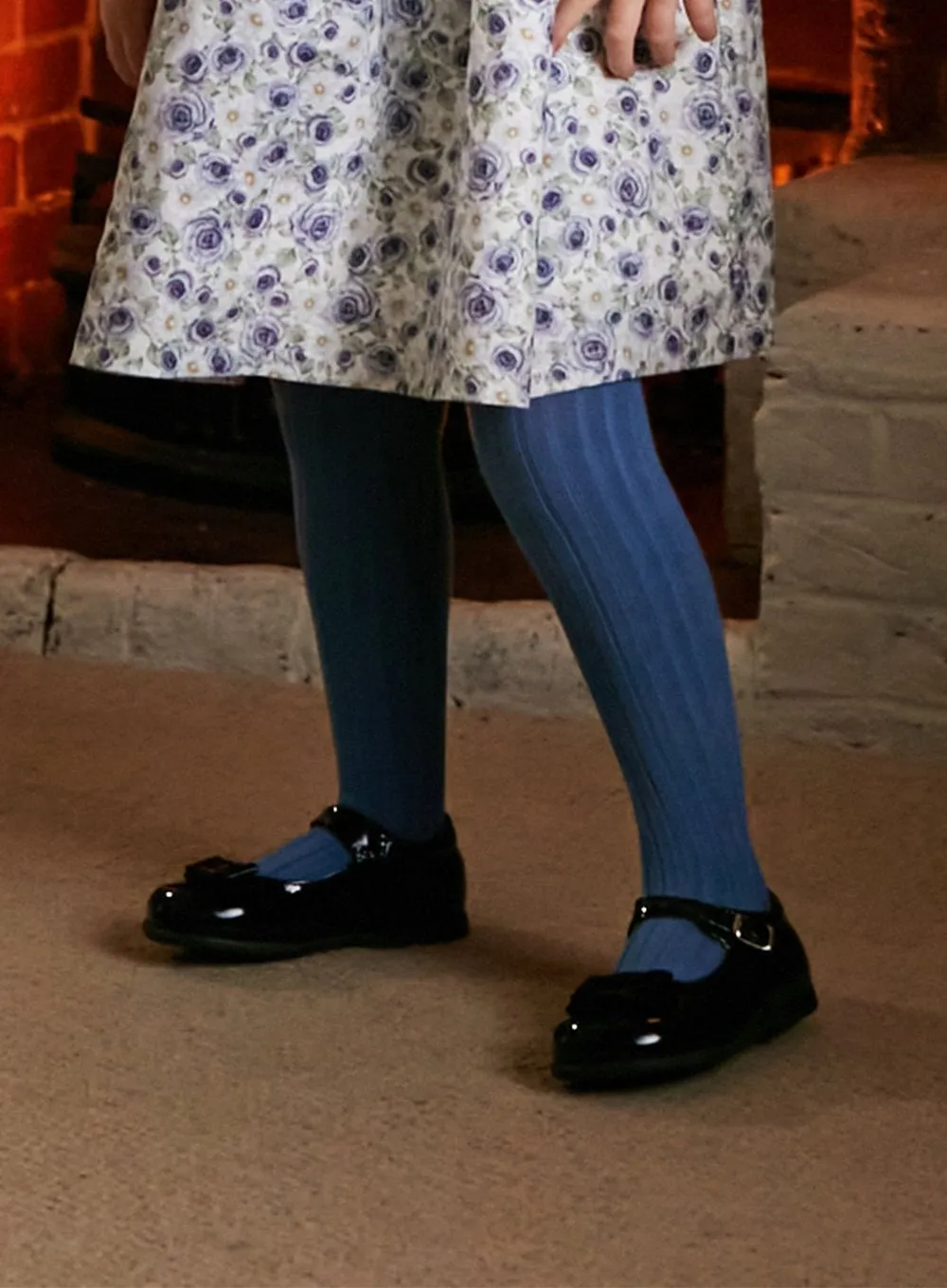 Ribbed Tights in French Blue
