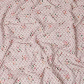 Romantic Floral-Embroidered Synthetic Cotton Fabric - Soft Pink, 110cm Wide-D18745