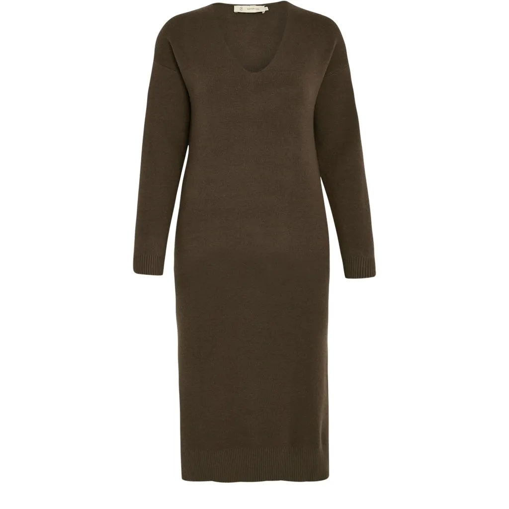 Rosalia V-Neck Knee Length Knit Dress Curve - Madder Brown