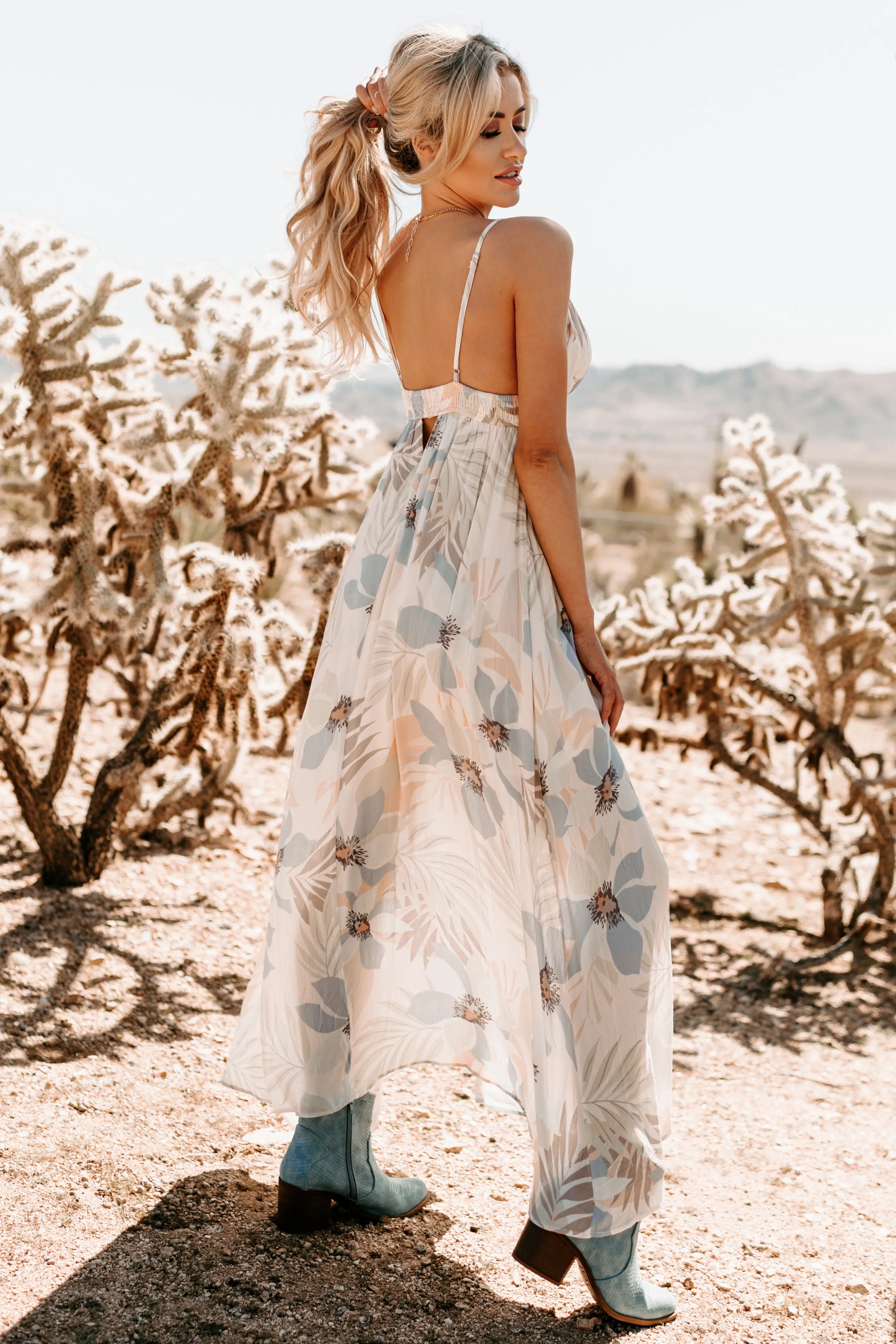 See You On Vacay Tropical Floral Maxi Dress (Blue Combo)