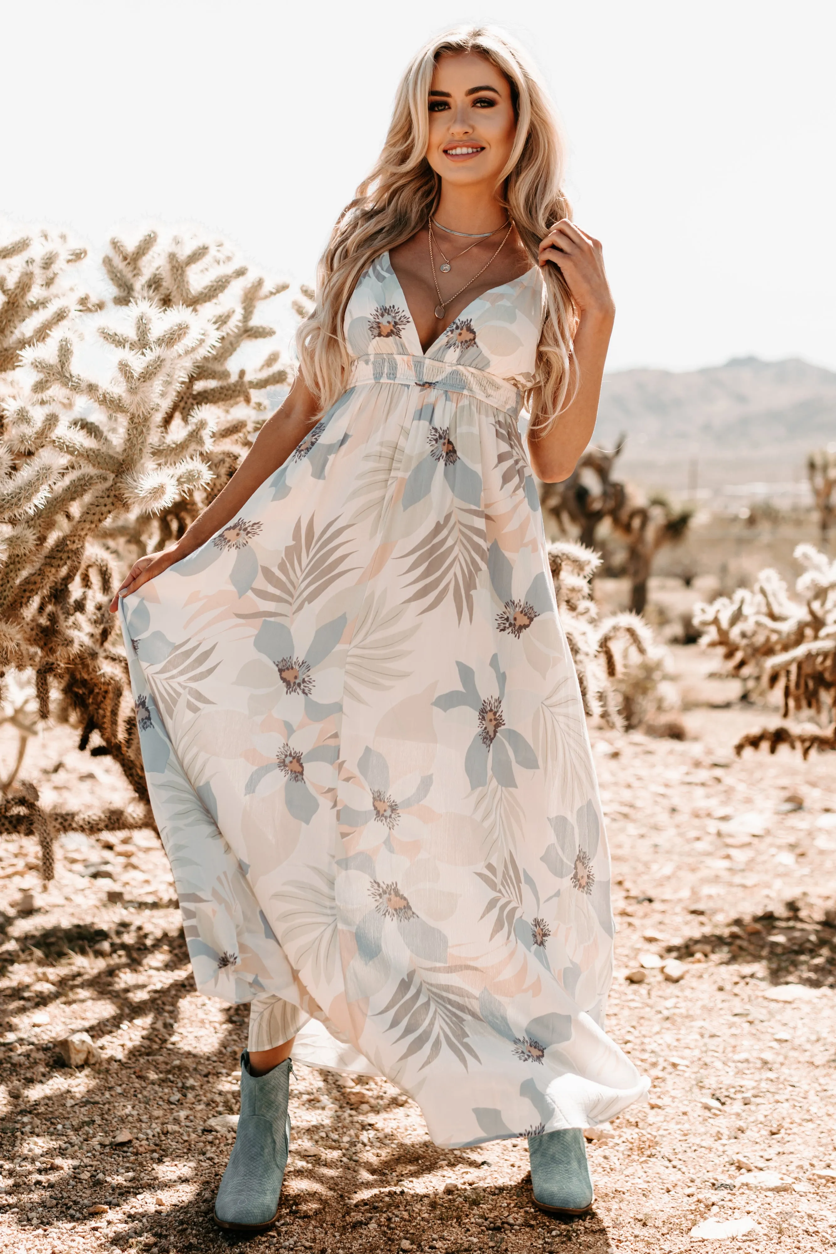 See You On Vacay Tropical Floral Maxi Dress (Blue Combo)
