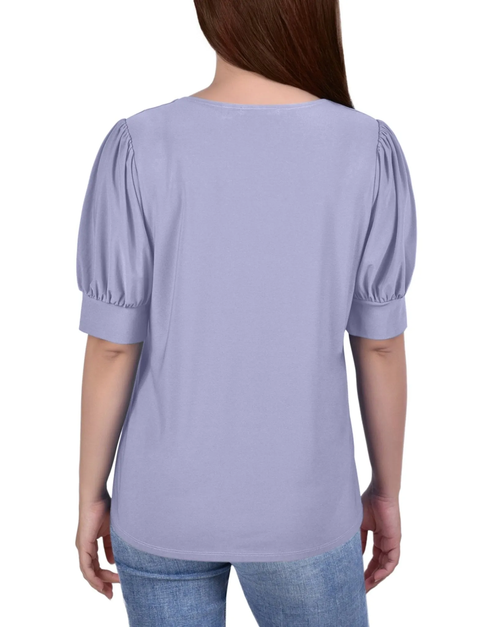 Short Sleeve Balloon Sleeve Top With Hardware - Petite
