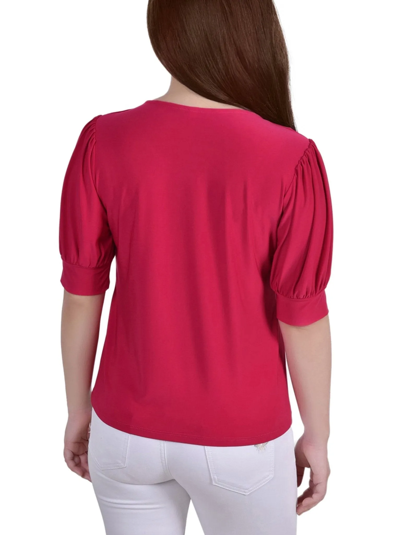 Short Sleeve Balloon Sleeve Top With Hardware - Petite