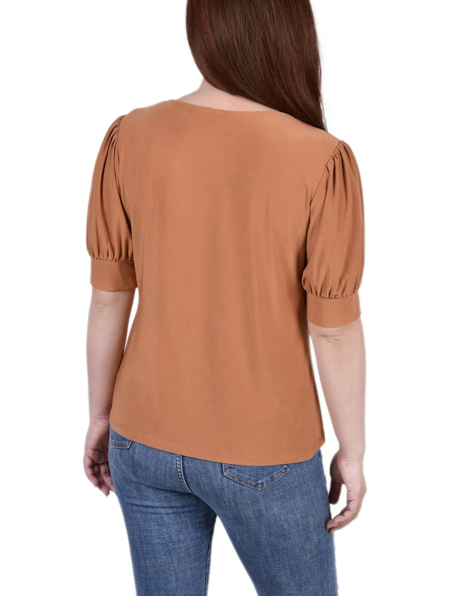 Short Sleeve Balloon Sleeve Top With Hardware - Petite