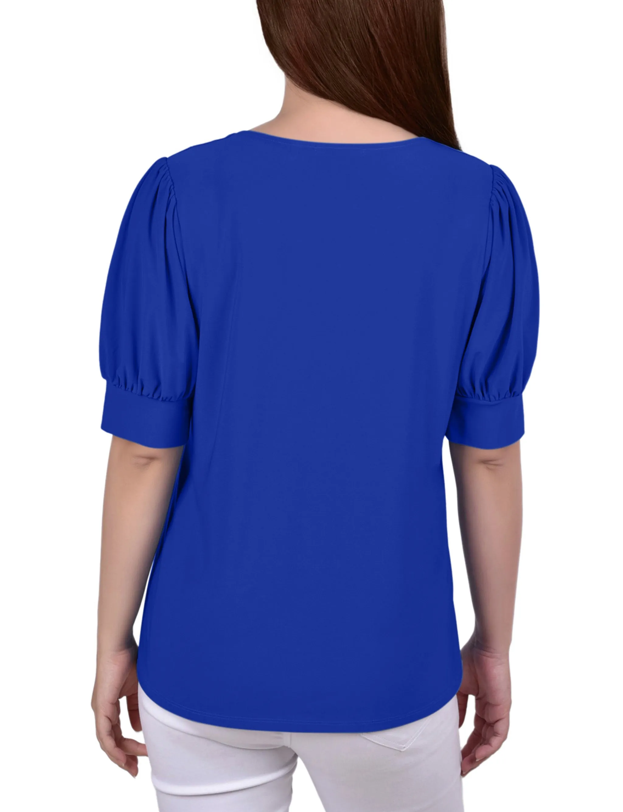 Short Sleeve Balloon Sleeve Top With Hardware - Petite