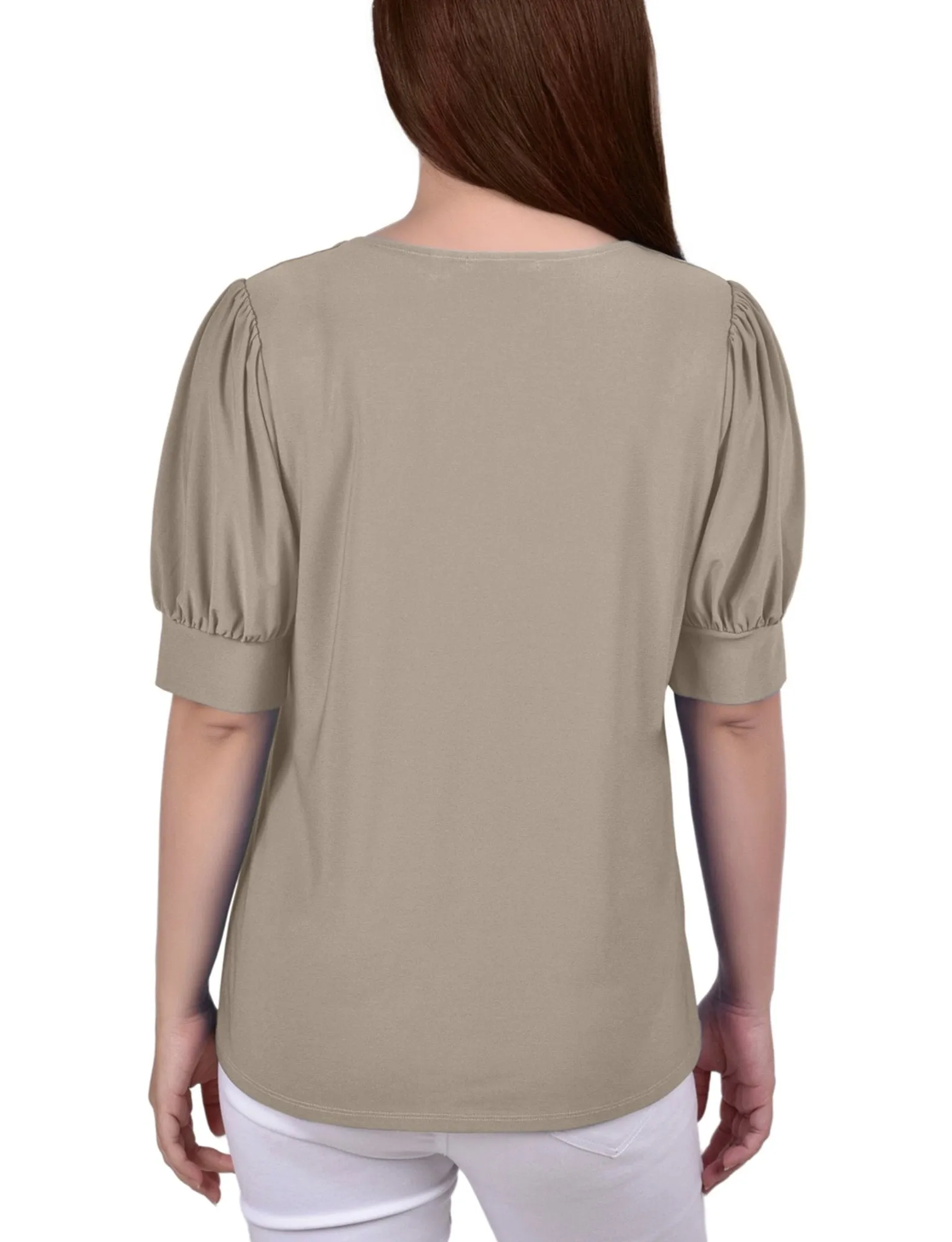 Short Sleeve Balloon Sleeve Top With Hardware - Petite