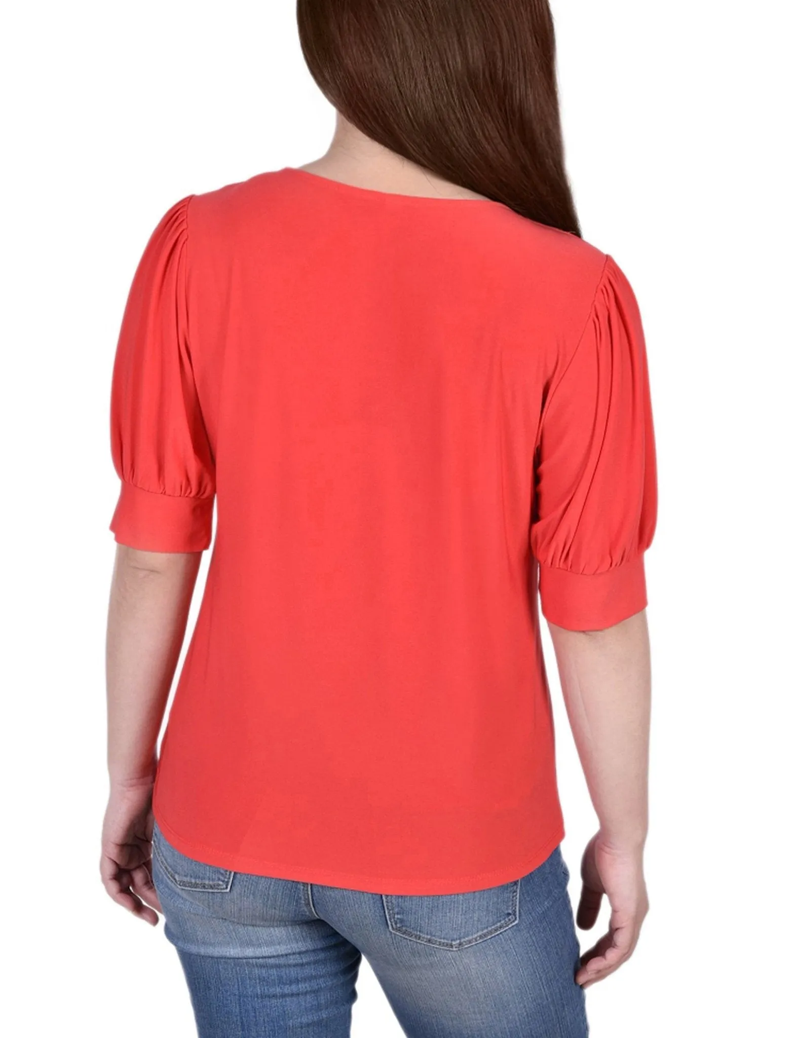 Short Sleeve Balloon Sleeve Top With Hardware - Petite