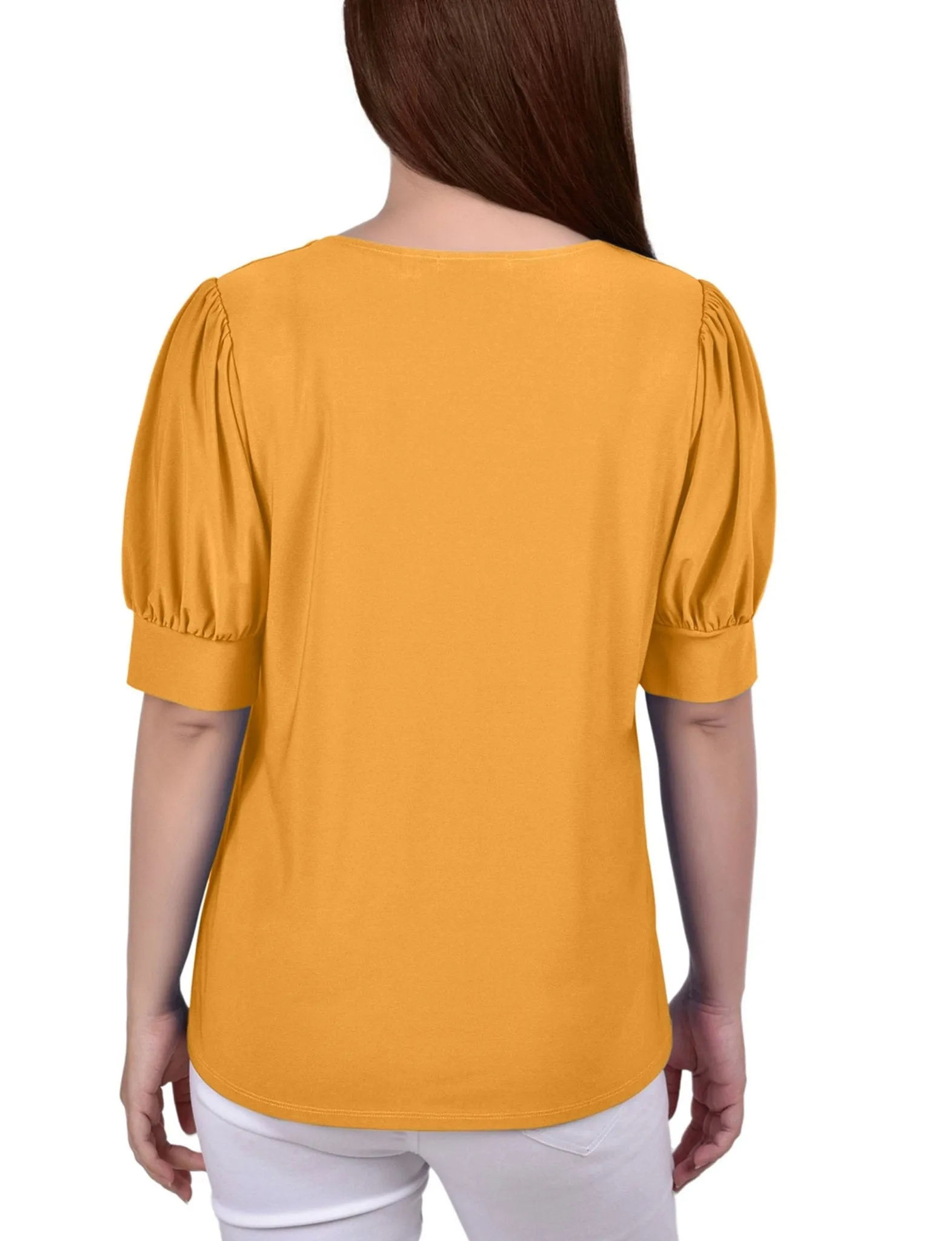 Short Sleeve Balloon Sleeve Top With Hardware - Petite