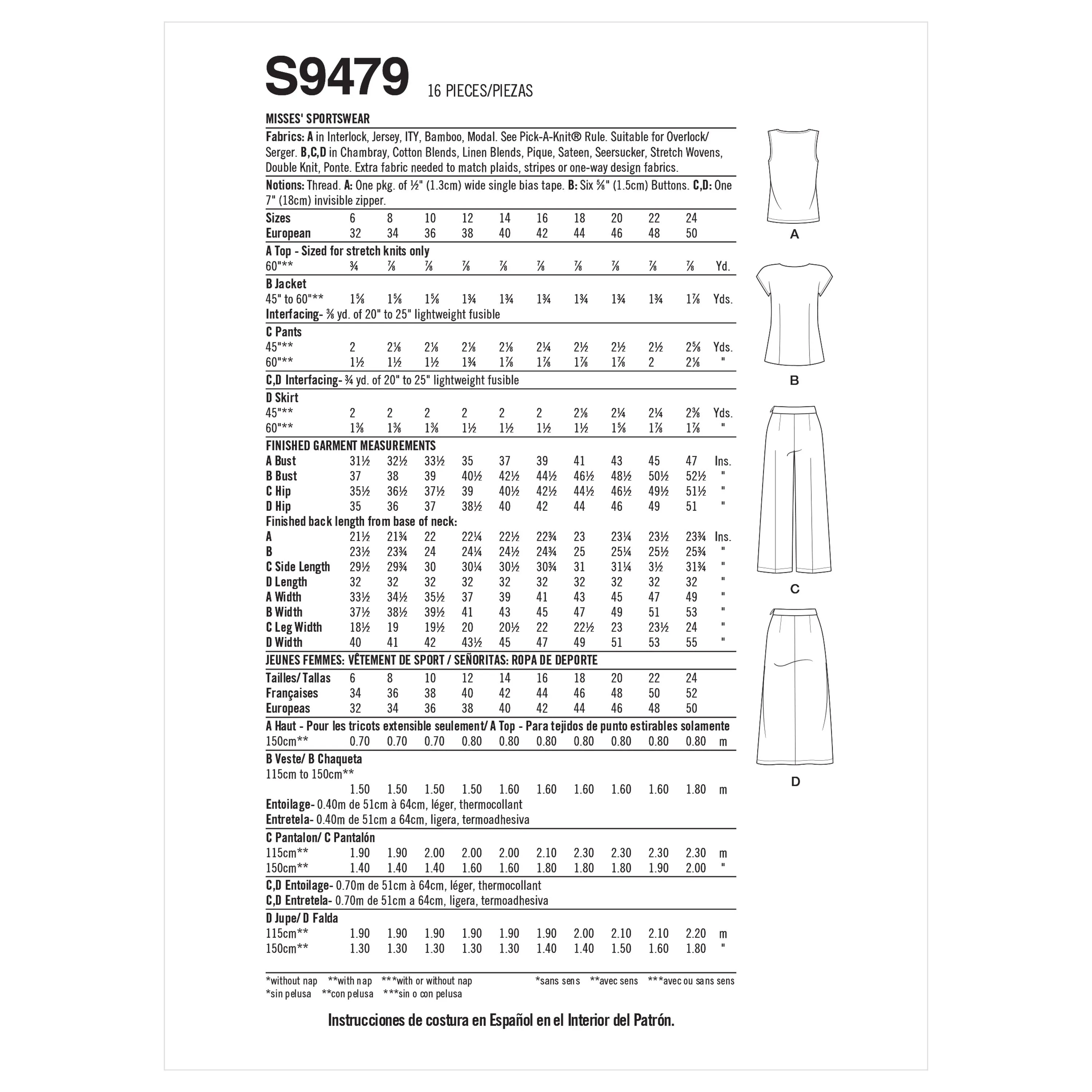 Simplicity Sewing Pattern 9479 Misses Co-ordinates