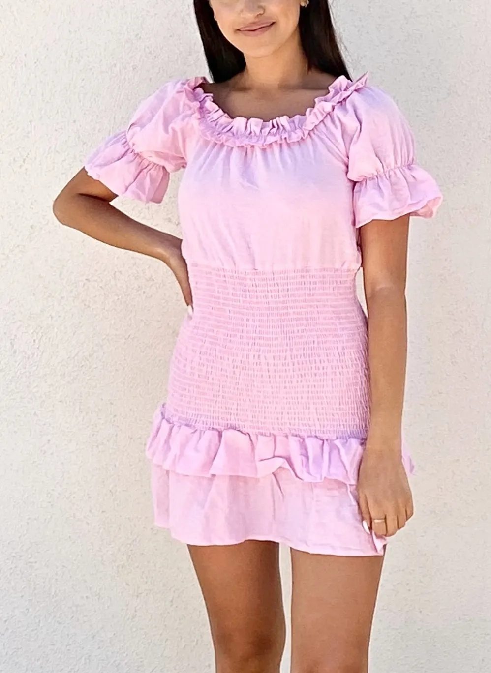Smocked Off Shoulder Dress