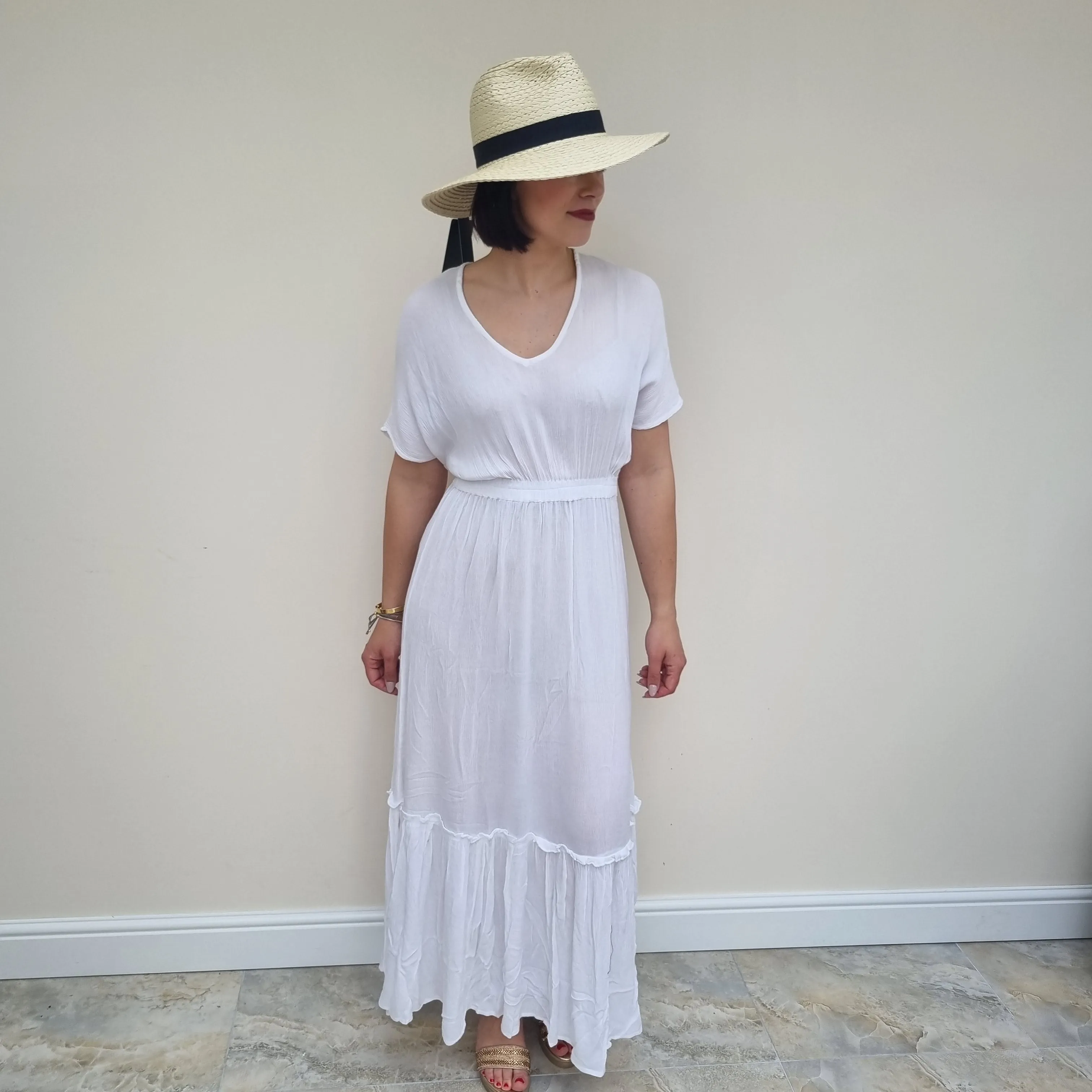 South Beach V neck tiered maxi dress
