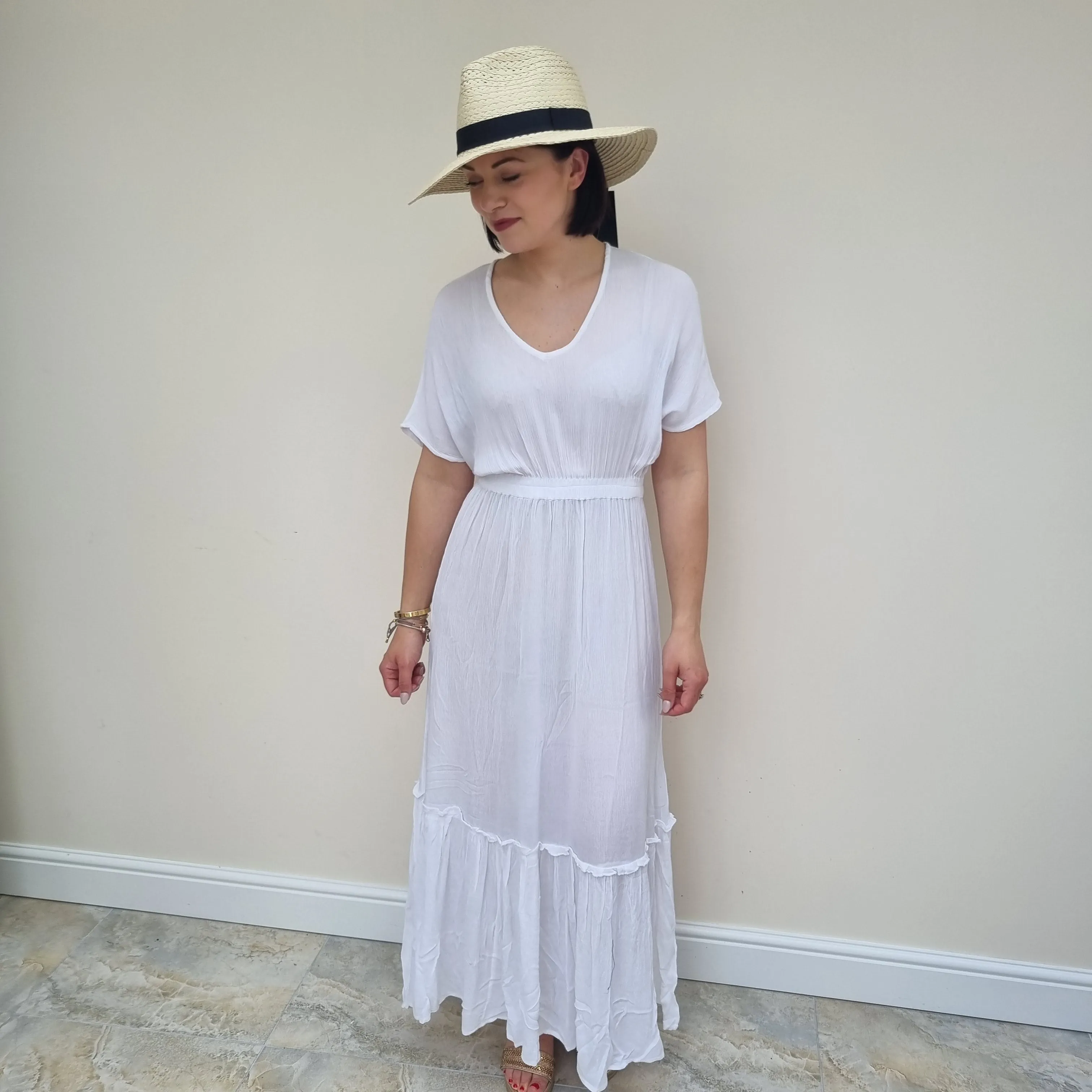 South Beach V neck tiered maxi dress