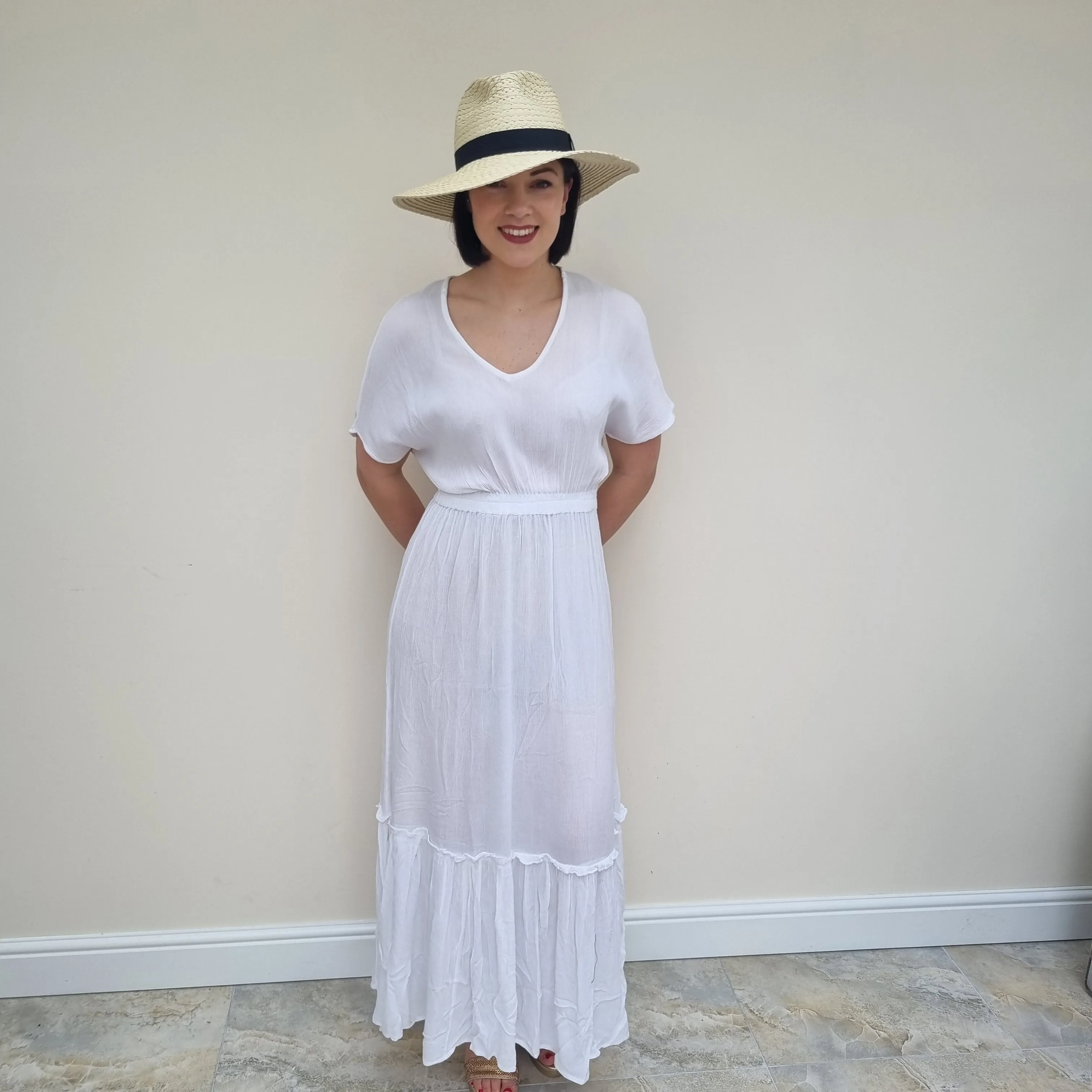 South Beach V neck tiered maxi dress