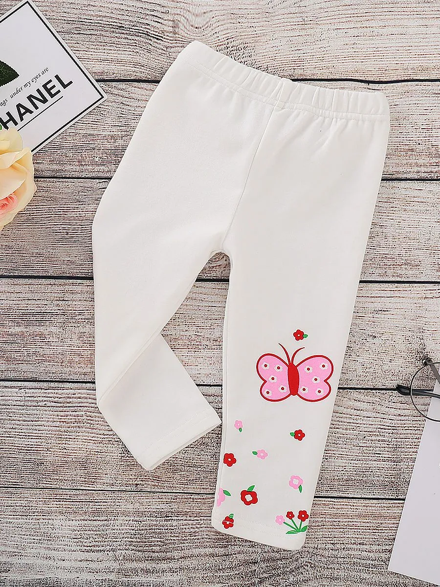 Spring Toddler Girls Footless Flower Butterfly Print Trousers