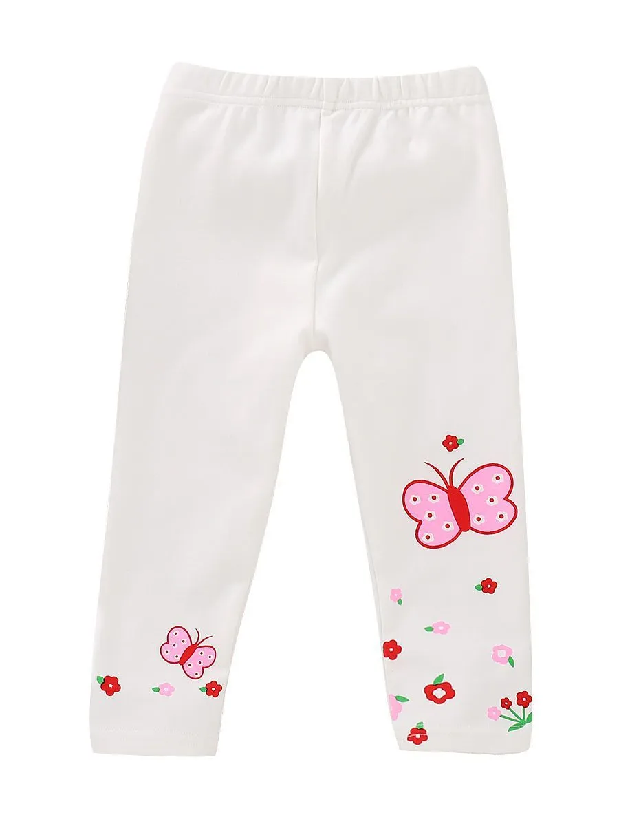 Spring Toddler Girls Footless Flower Butterfly Print Trousers