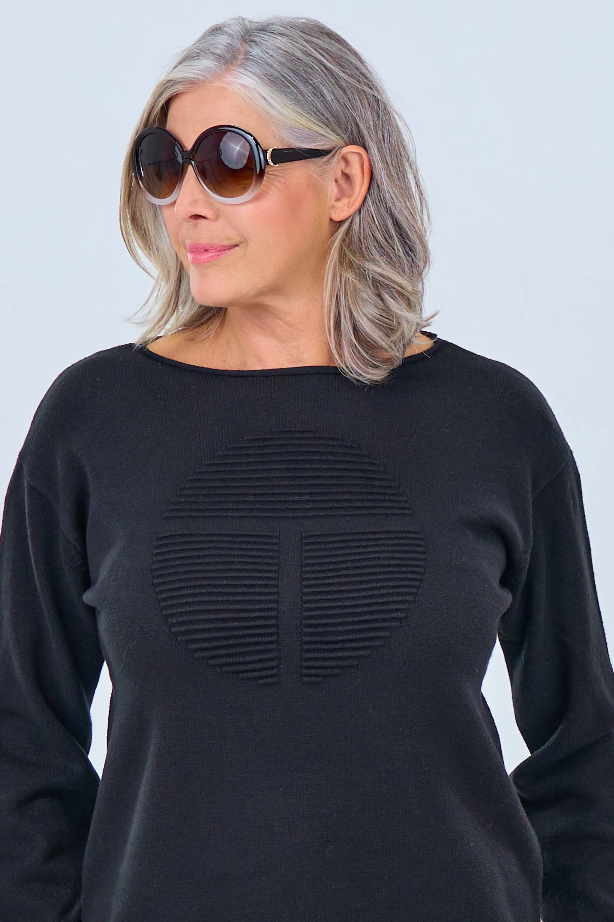 Strickpulli mit 3D Muster, schwarz