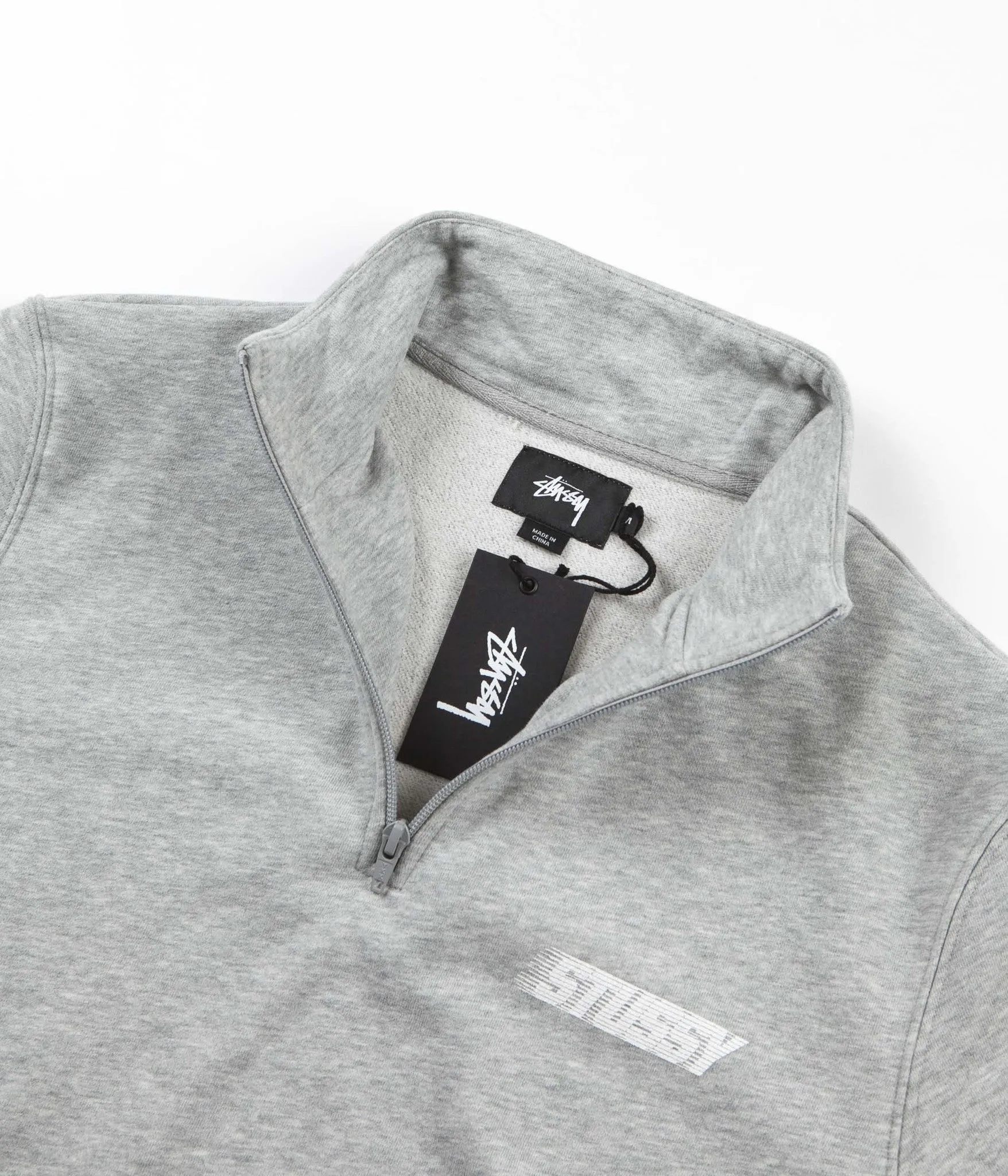 Stussy Nylon Panel Mockneck Sweatshirt - Grey Heather