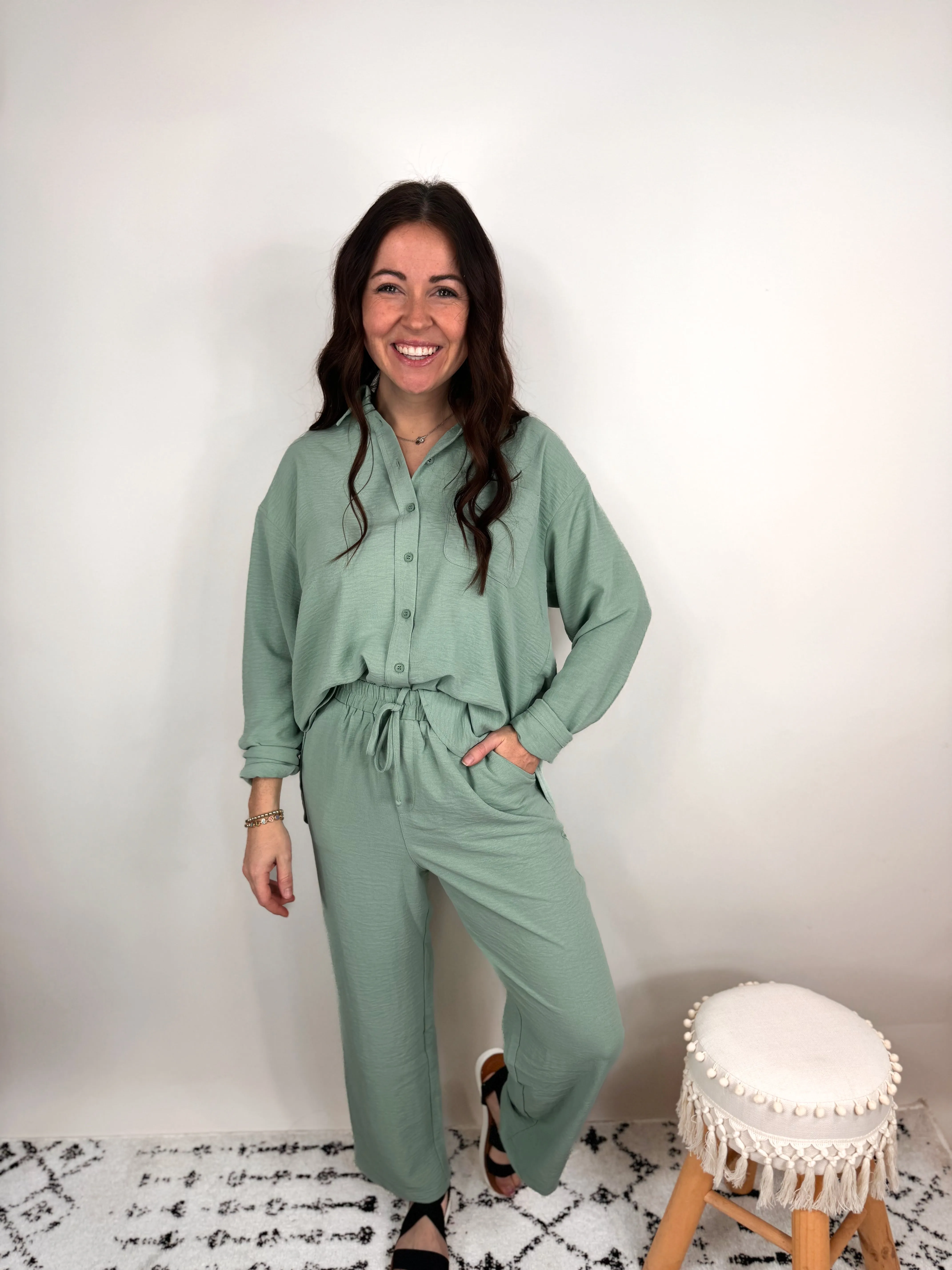 Take Me Away Mint Drawstring Pants