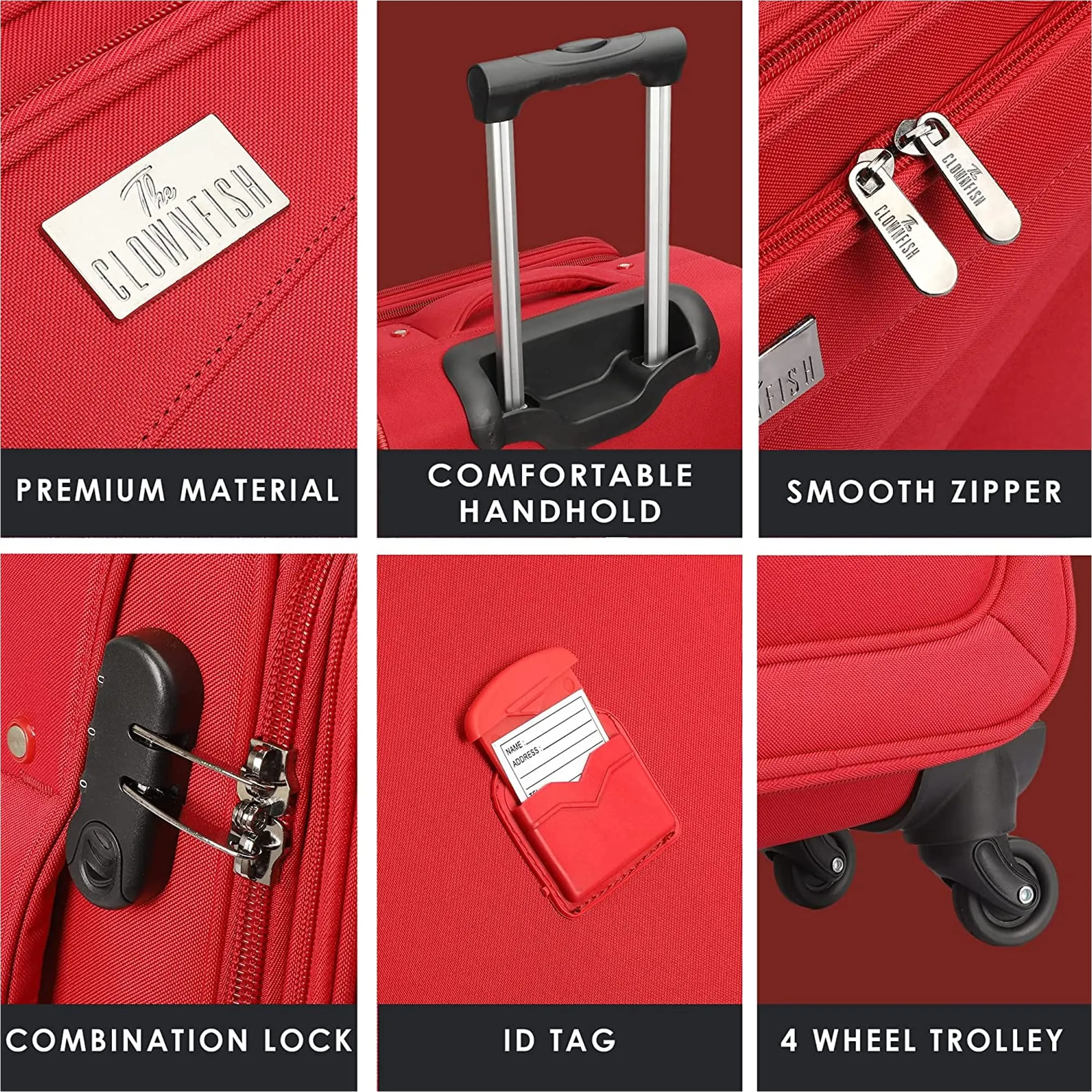 THE CLOWNFISH Farren Luggage Polyester Softcase Suitcase Four Wheel Trolley Bag & Lincoln Duffle Bag - Red (Small Size- 56 cm)