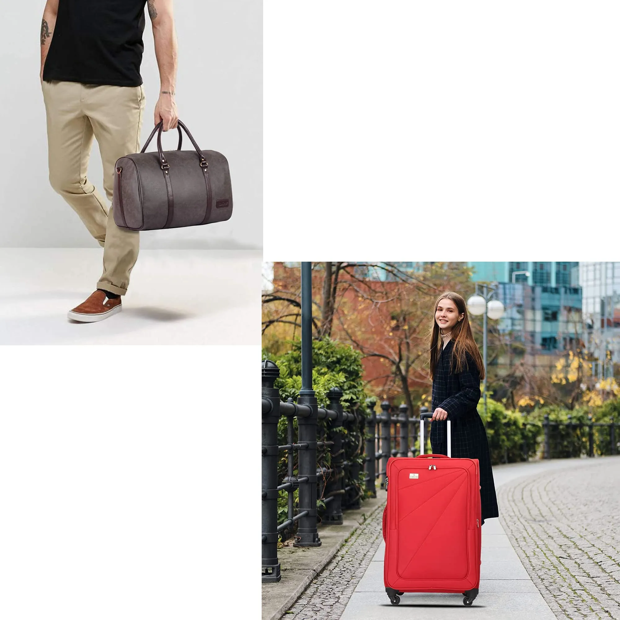 THE CLOWNFISH Farren Luggage Polyester Softcase Suitcase Four Wheel Trolley Bag & Lincoln Duffle Bag - Red (Small Size- 56 cm)