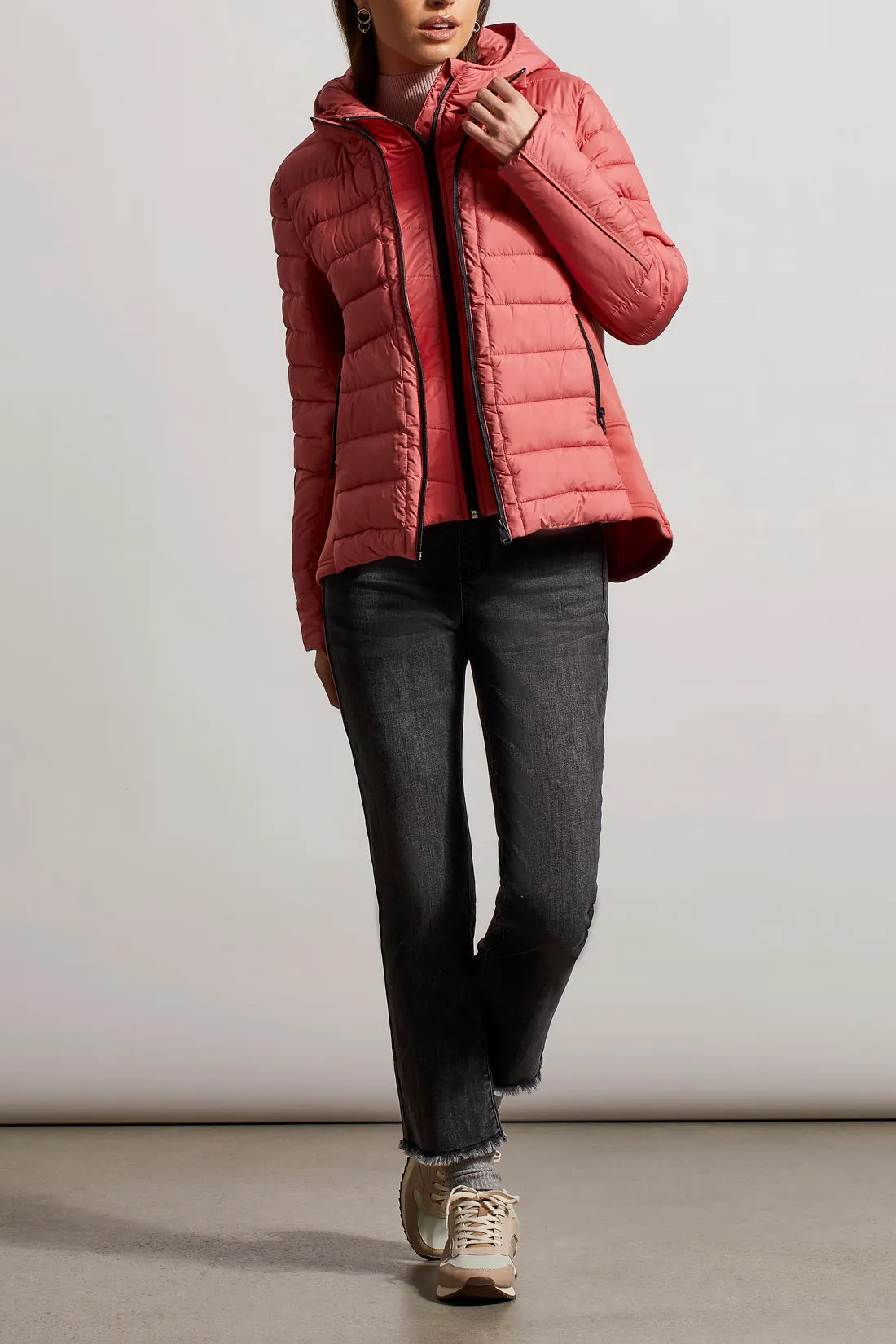 Tribal  Fall/Winter 2023-1454O/3789- Removable Hood Puffer Jacket-Chili Red