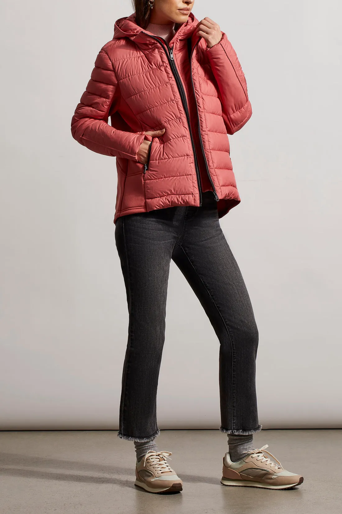 Tribal  Fall/Winter 2023-1454O/3789- Removable Hood Puffer Jacket-Chili Red