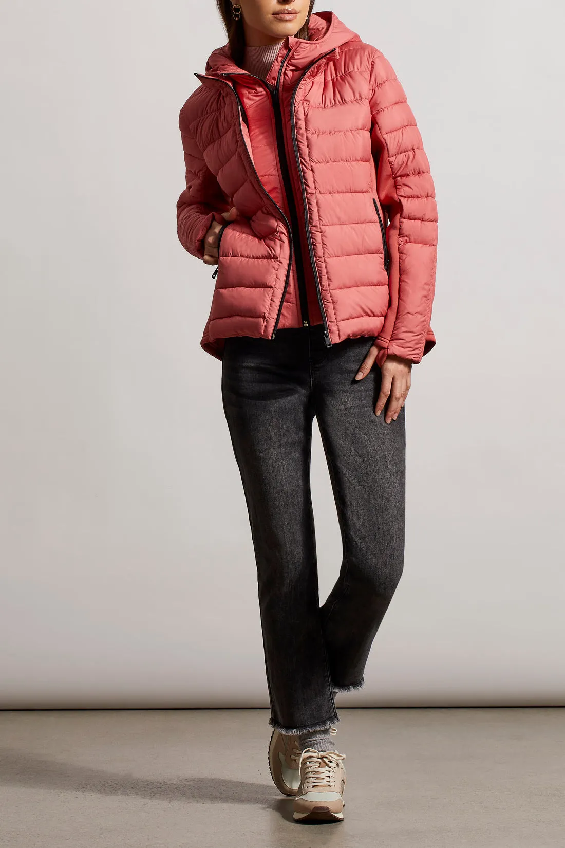 Tribal  Fall/Winter 2023-1454O/3789- Removable Hood Puffer Jacket-Chili Red