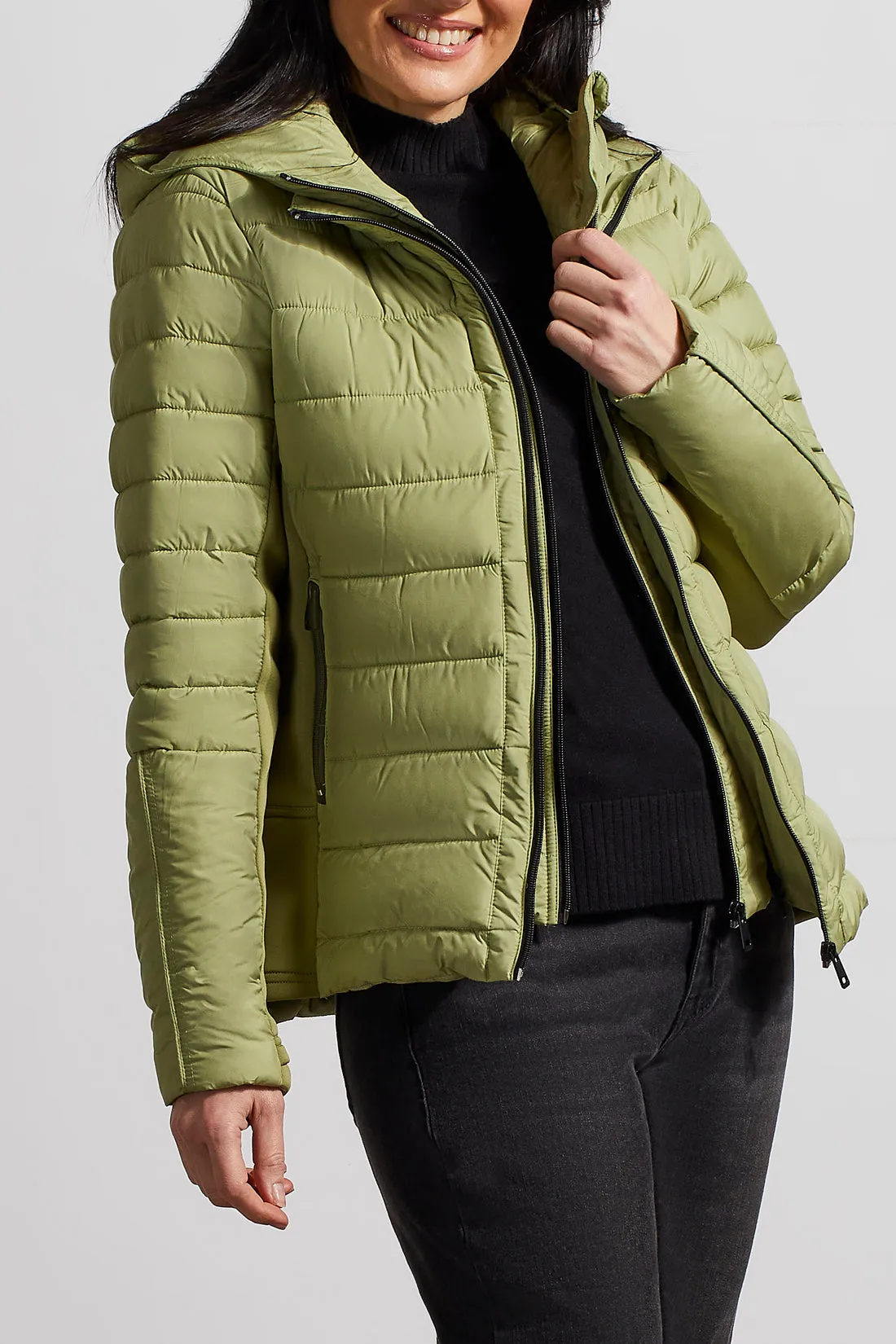 Tribal  Fall/Winter 2023-1454O/3789- Removable Hood Puffer Jacket-Mosstone