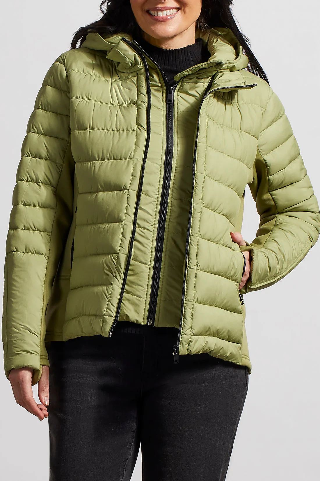 Tribal  Fall/Winter 2023-1454O/3789- Removable Hood Puffer Jacket-Mosstone