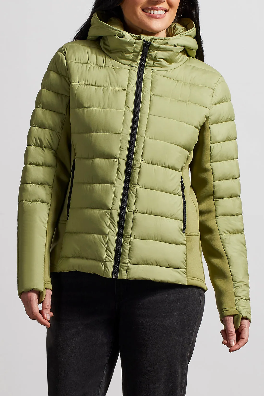 Tribal  Fall/Winter 2023-1454O/3789- Removable Hood Puffer Jacket-Mosstone