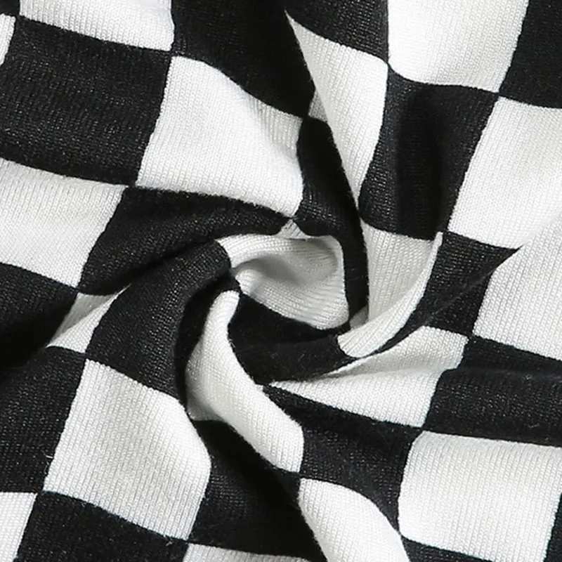 Turtleneck Checkered Crop Top