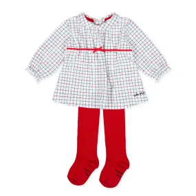 Tutto Piccolo 9797 Vestido Interlock Dress With Tights - Optical White/Red