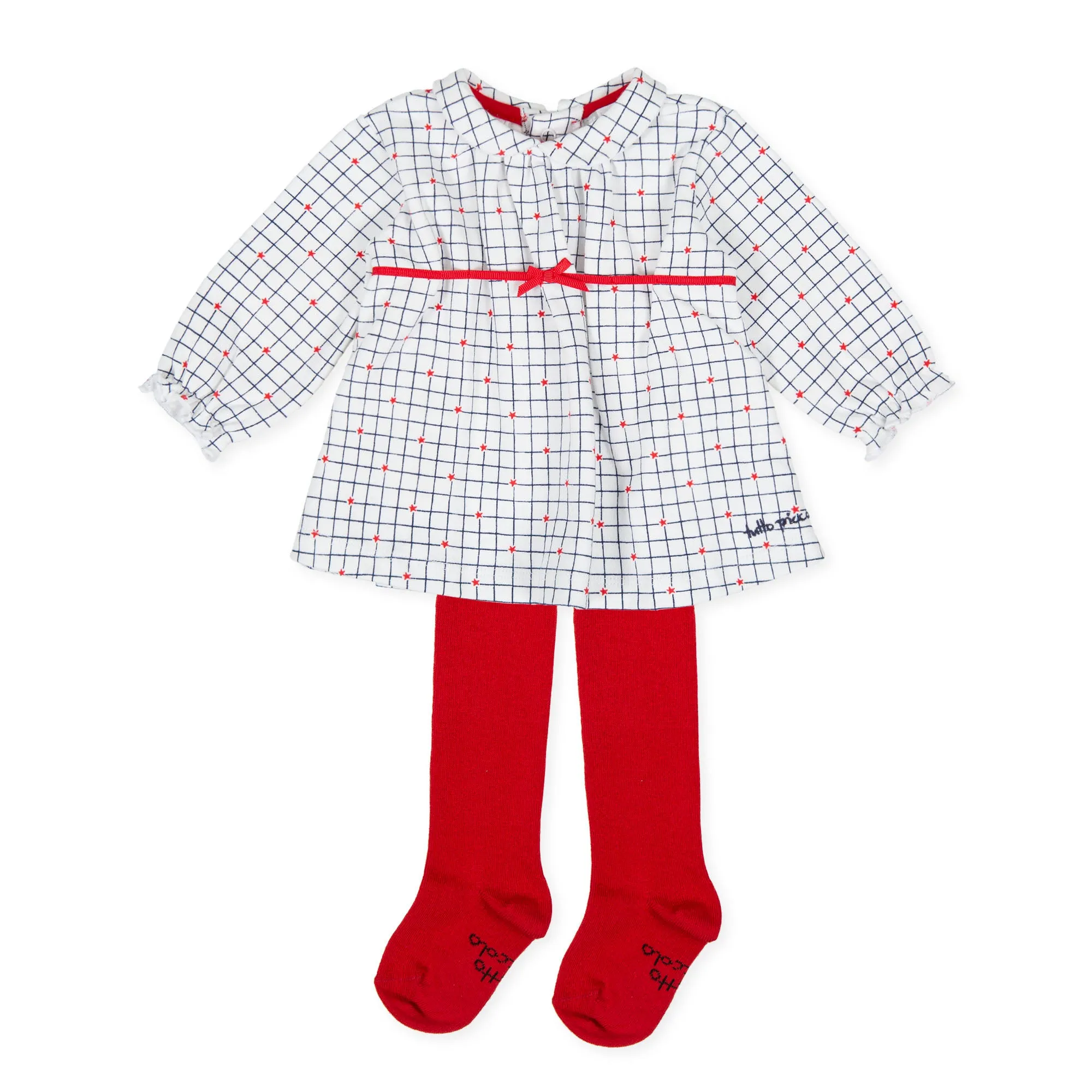 Tutto Piccolo 9797 Vestido Interlock Dress With Tights - Optical White/Red