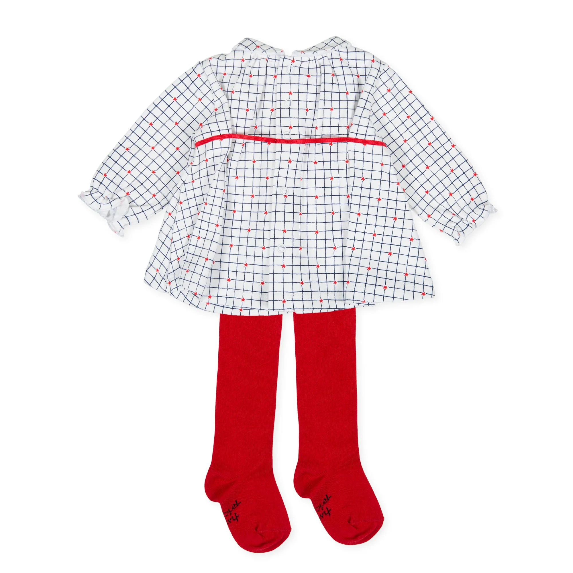 Tutto Piccolo 9797 Vestido Interlock Dress With Tights - Optical White/Red