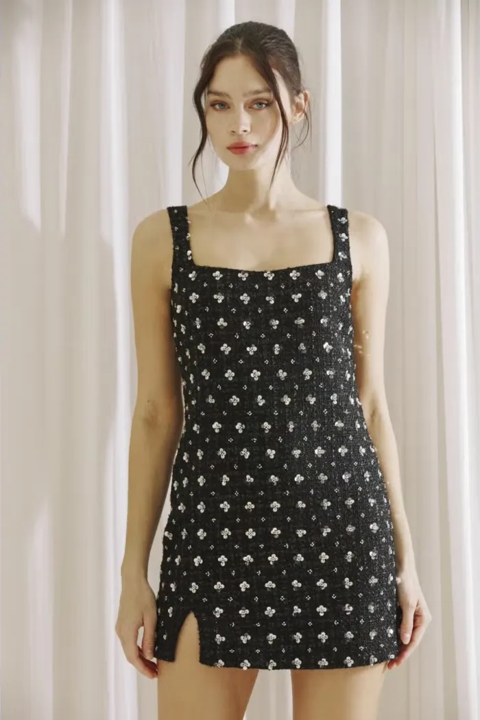 Tweed Sequin Clovers Mini Dress