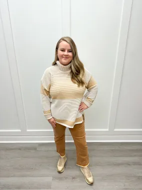 Two Tone Ottoman Turtleneck Tunic Sweater - Cream