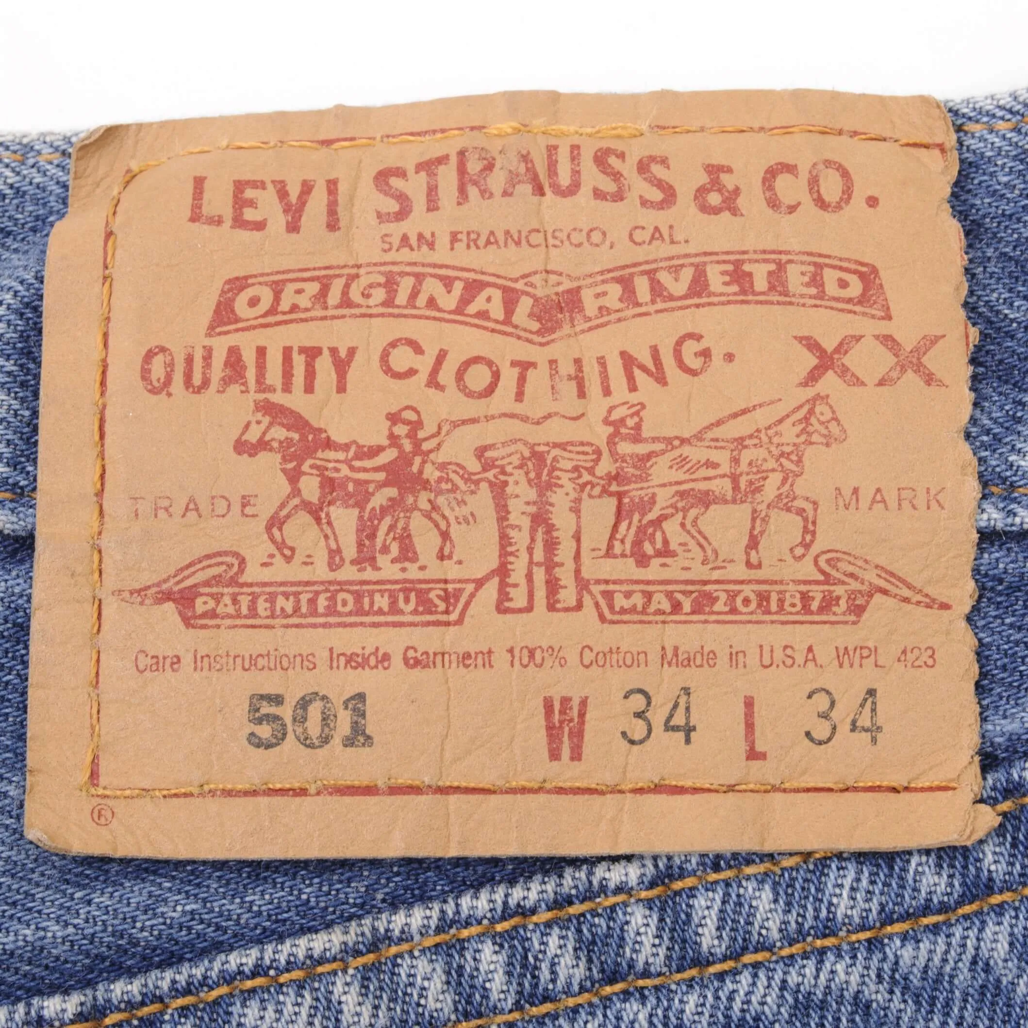 VINTAGE LEVIS 501 JEANS INDIGO 1990S SIZE W34 L34 MADE IN USA