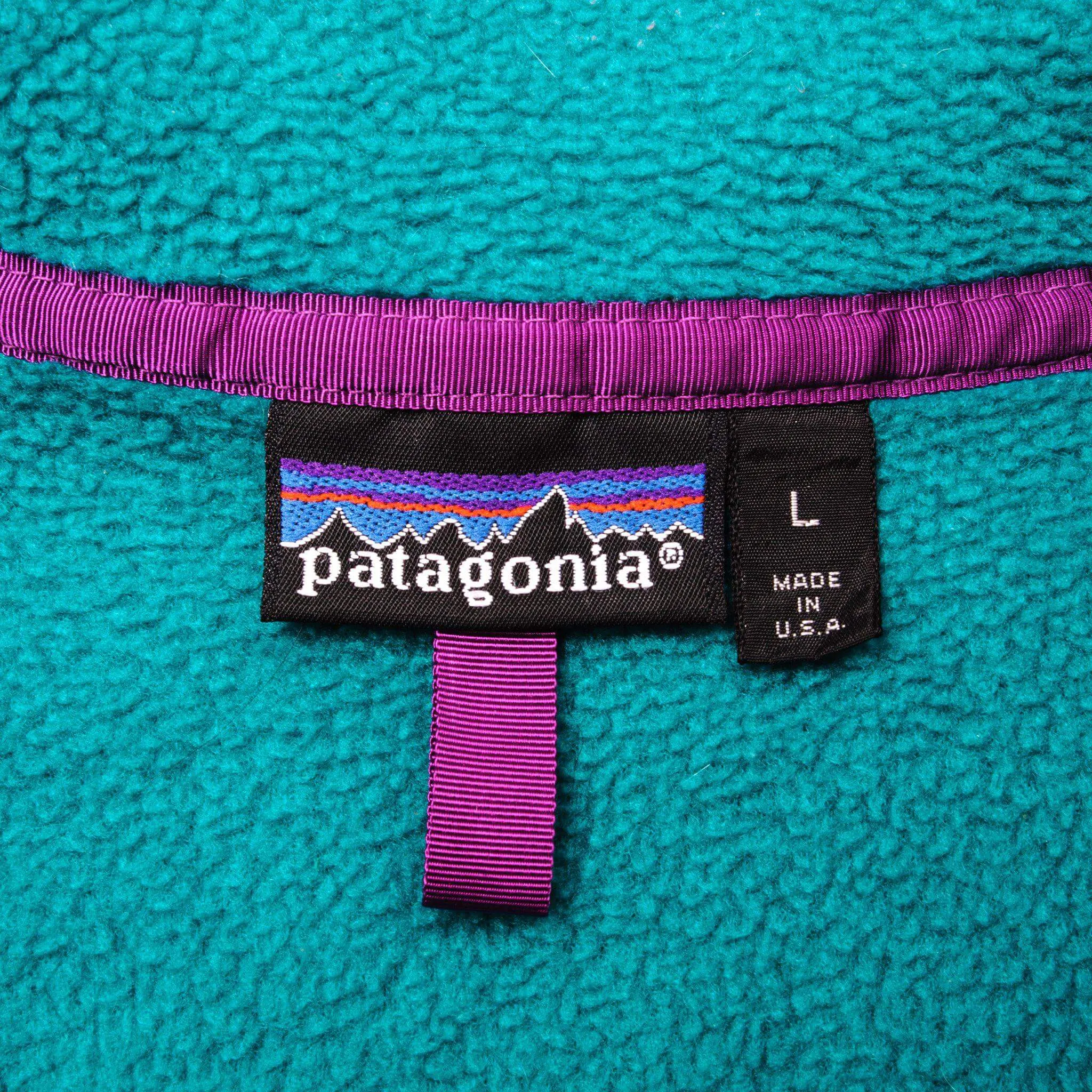 VINTAGE PATAGONIA SYNCHILLA SNAP T FLEECE PULLOVER GREEN AQUA STONE SWEATSHIRT 1990s SIZE LARGE MADE IN USA