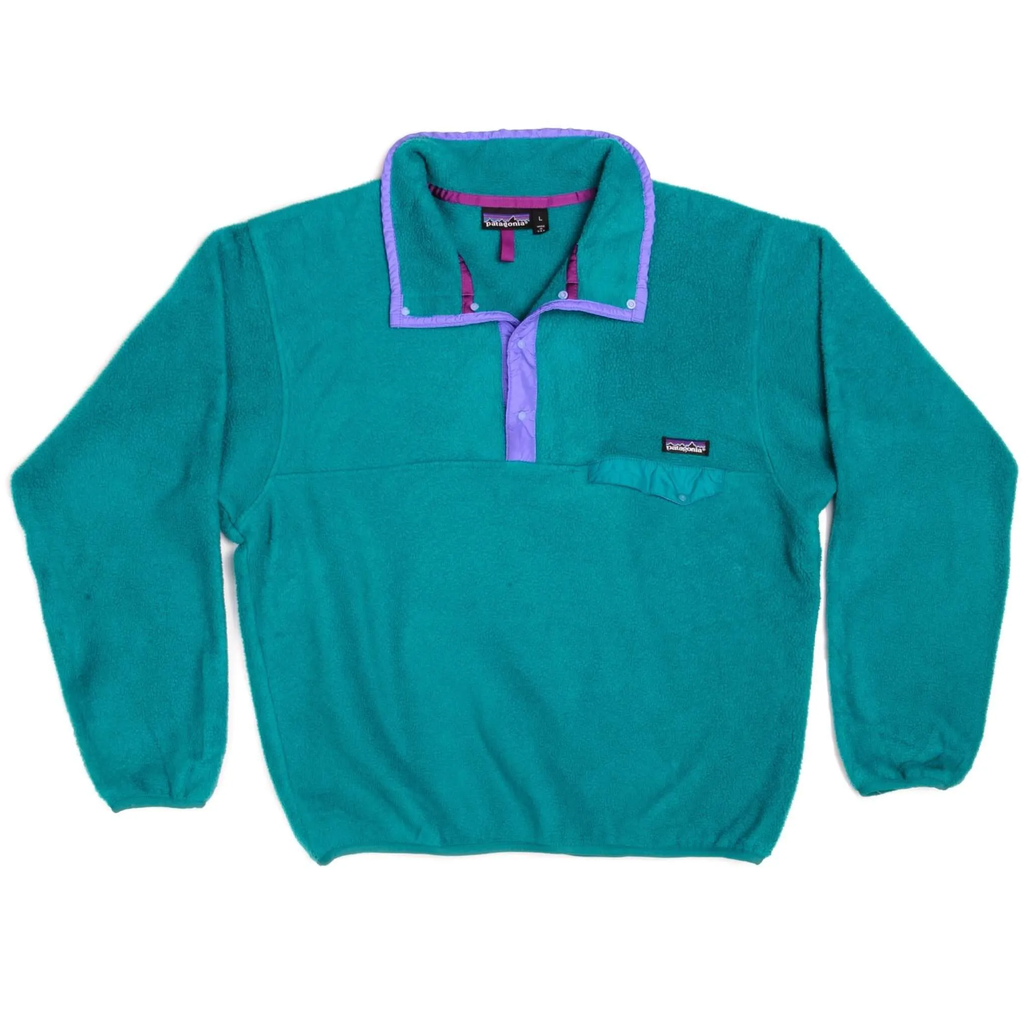 VINTAGE PATAGONIA SYNCHILLA SNAP T FLEECE PULLOVER GREEN AQUA STONE SWEATSHIRT 1990s SIZE LARGE MADE IN USA