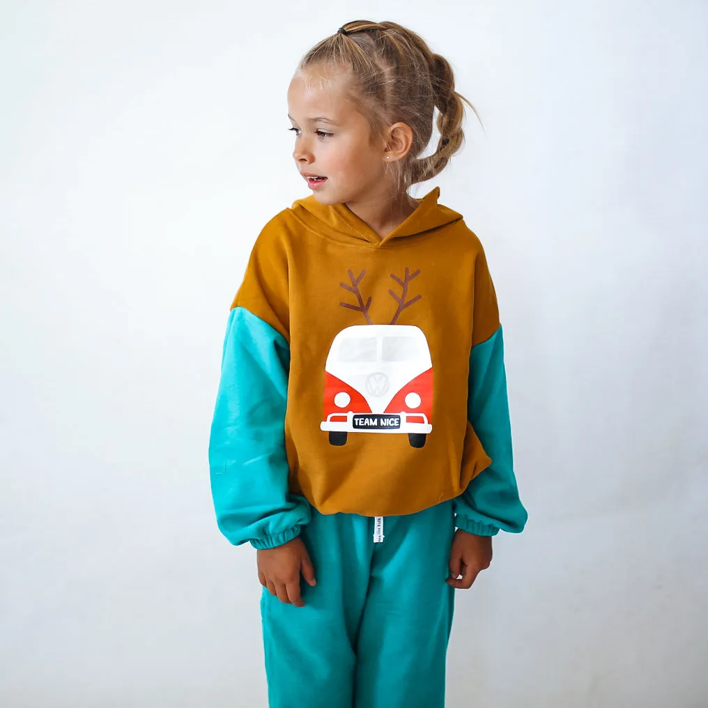 VW VAN -  TEAM NICE | Colorblock sleeves | oversized drop shoulder hoodie | KIDS | FINAL SALE