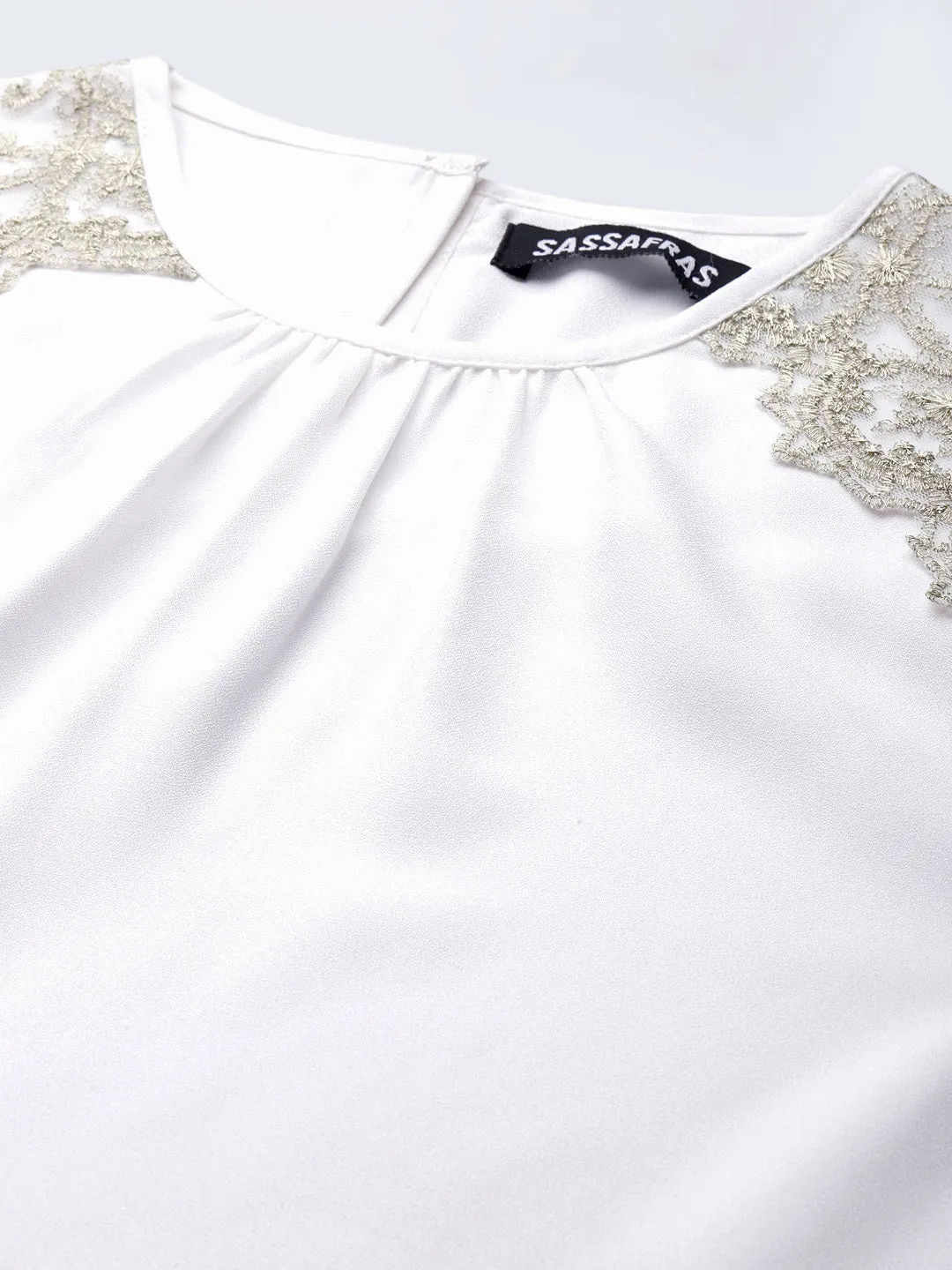 Women White Shoulder Lace Patch Top