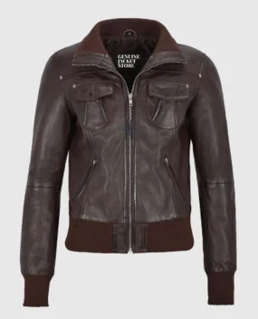 Women's Aviator Brown Bomber Leather Jacket