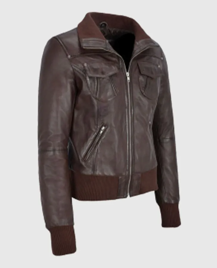 Women's Aviator Brown Bomber Leather Jacket