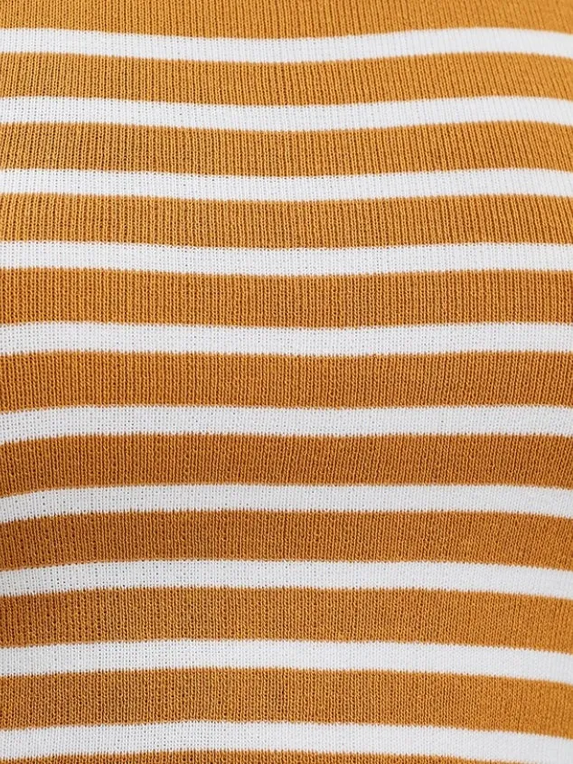 Women's Sexy Sleeveless Basic Halter Striped Rib Knit Cami Yellow Crop Tops by Kaja Clothing - Odelia Top
