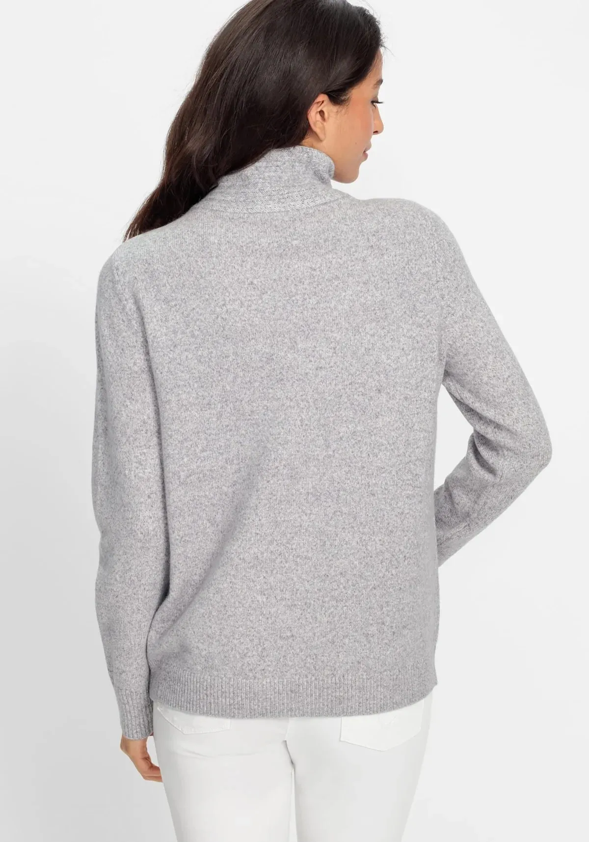 Zip Collar Jumper in Pearl Grey Melange